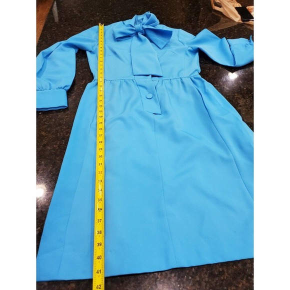 VTG Misscontinental Blue Polyester Long Sleeve Buttons Front Knee Length Dress - Picture 11 of 12